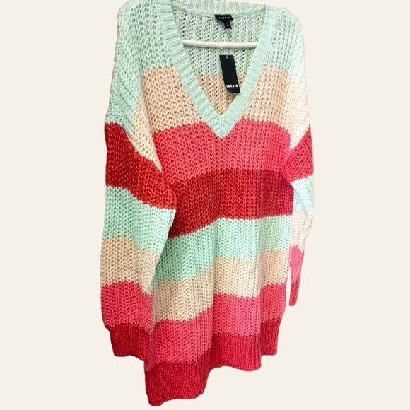 TORRID Plus Size multi- color striped V- neck cozy pullover sweater 1X-2X - Picture 7 of 14